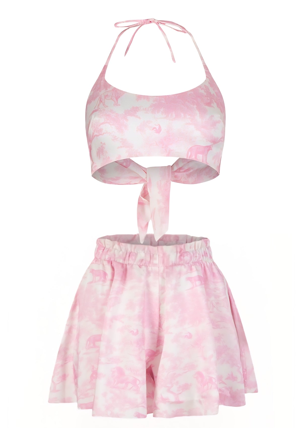 Printed Satin Blouse and High-Waisted Pants Set | THE SAINT 54