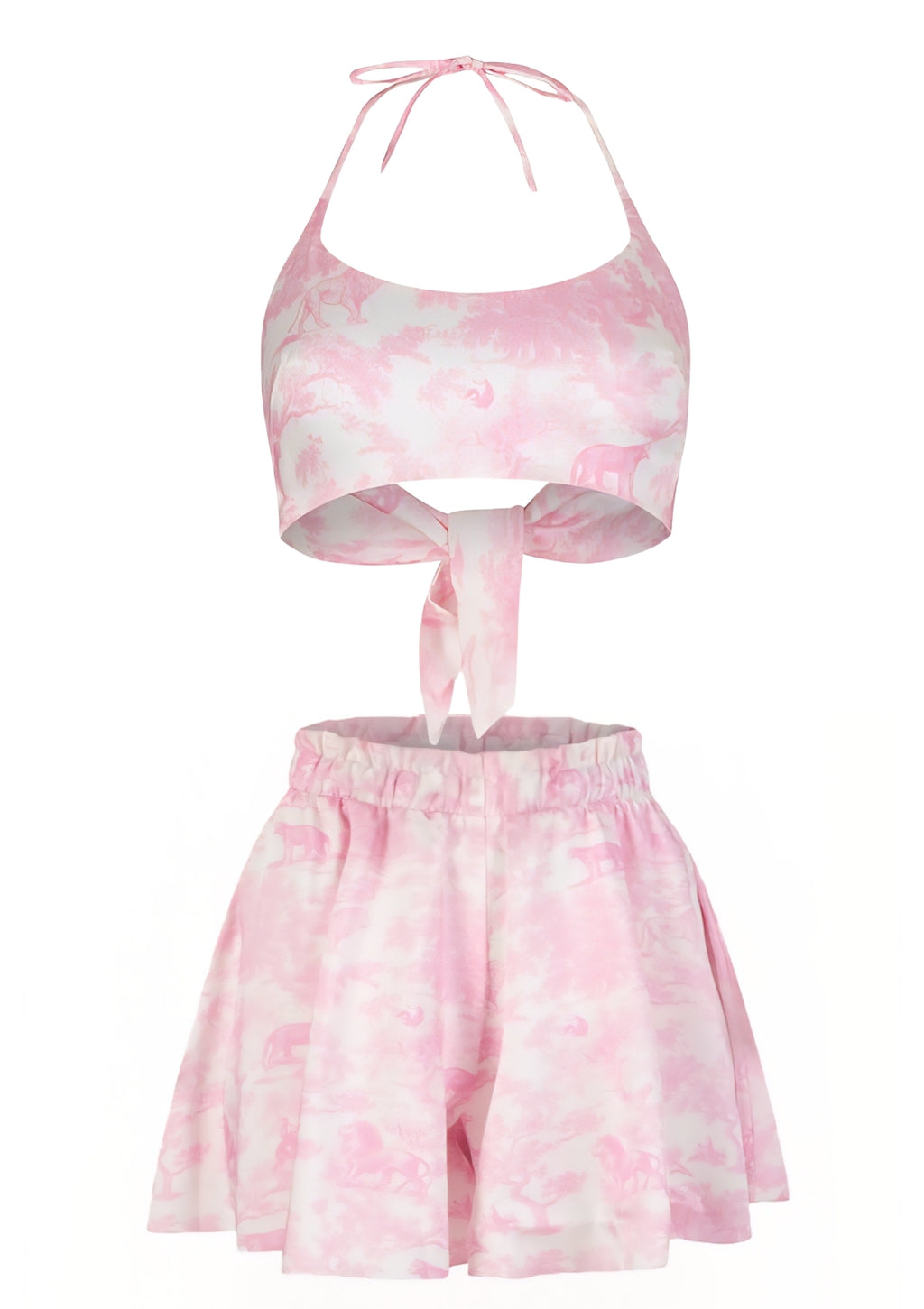 Printed Satin Blouse and High-Waisted Pants Set | THE SAINT 54