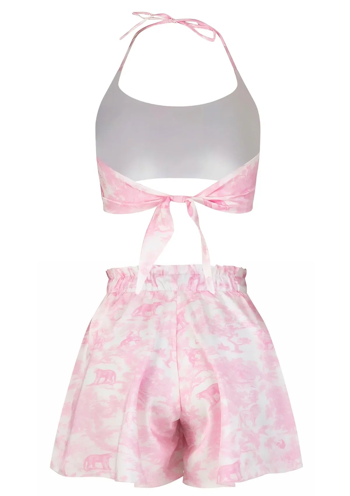 Printed Satin Blouse and High-Waisted Pants Set | THE SAINT 54