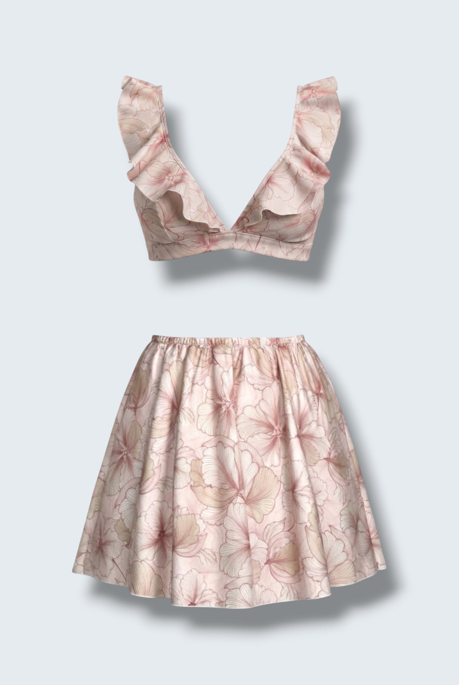 Сет Pink Flower Топ с Волани x Мини Пола