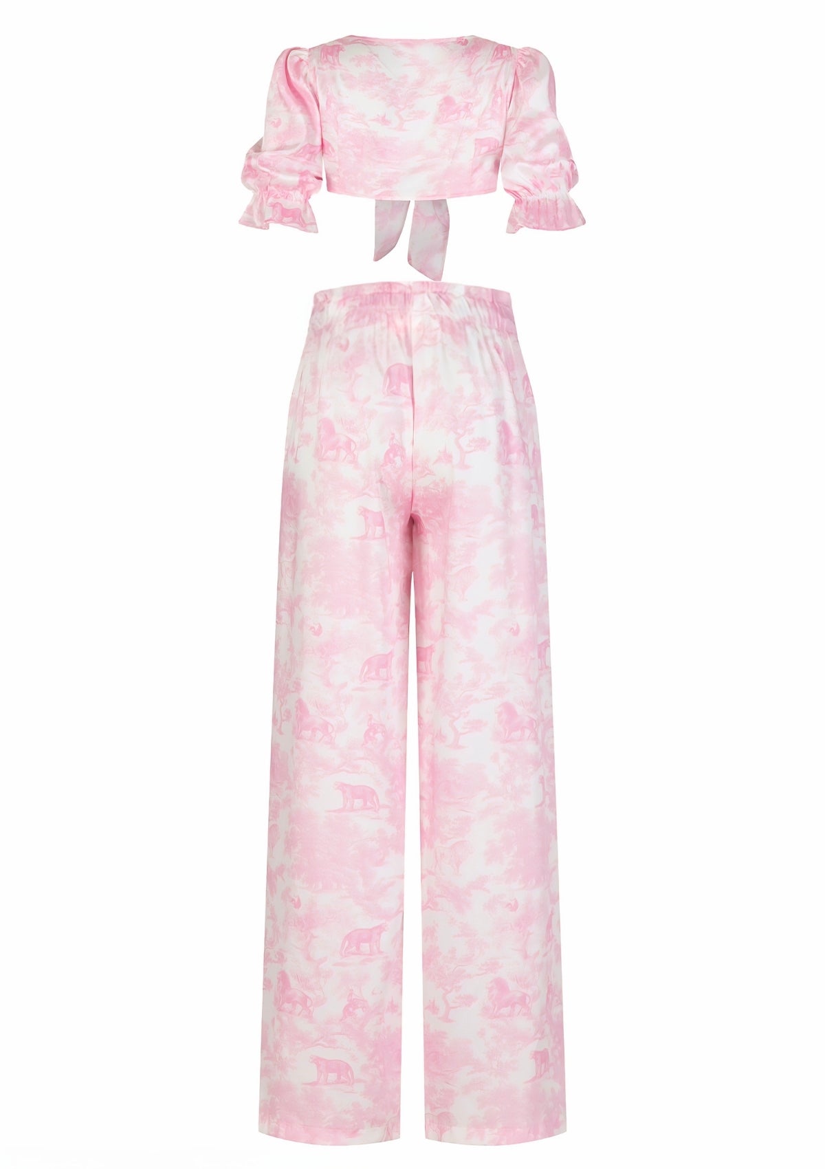 Printed Satin Blouse and High-Waisted Pants Set | TheSaint54