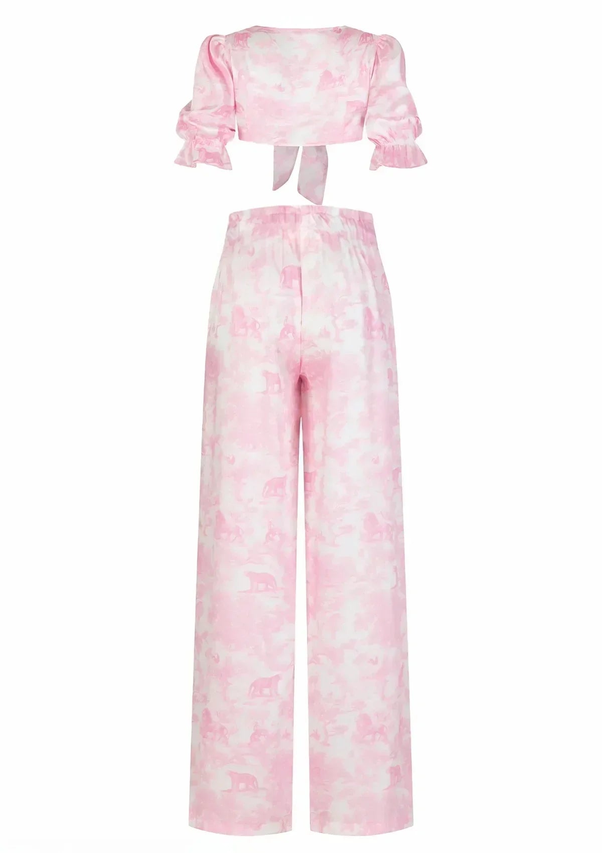 Printed Satin Blouse and High-Waisted Pants Set | TheSaint54