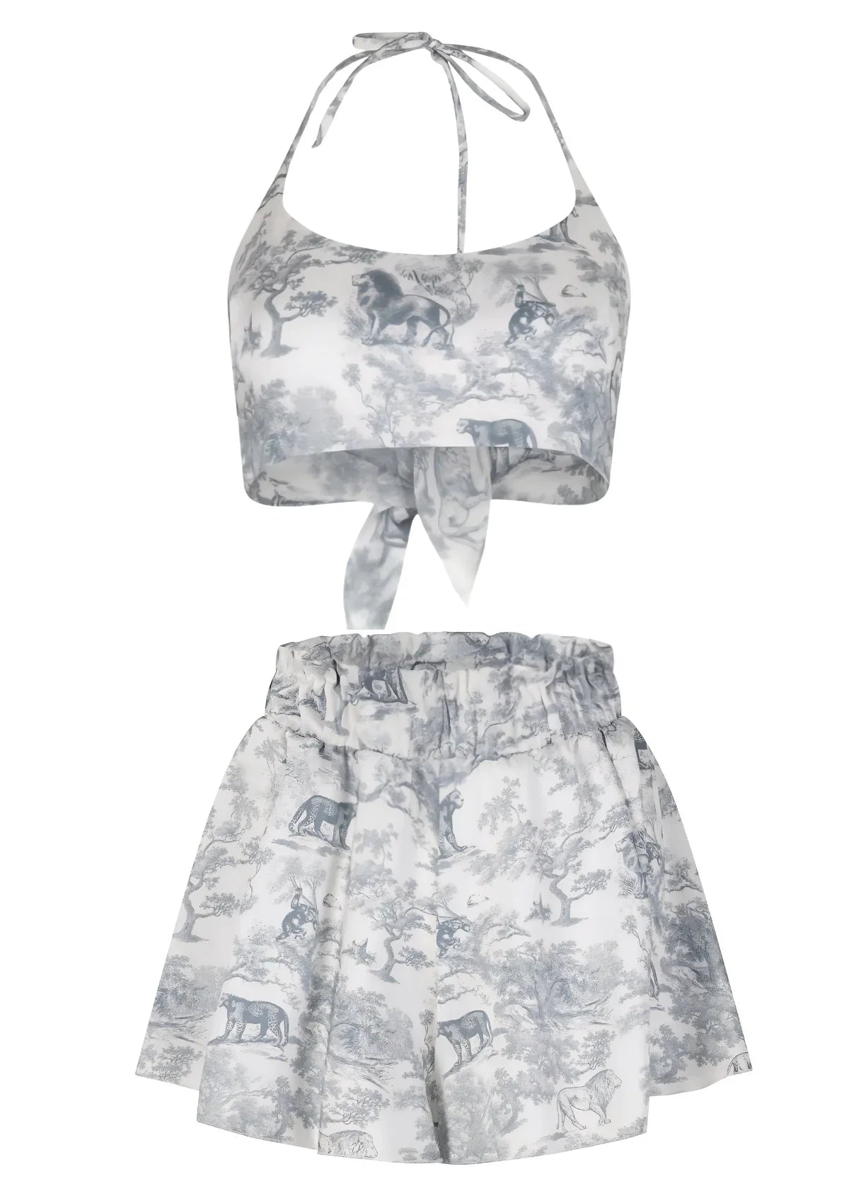 Printed Satin Blouse and High-Waisted Pants Set | THE SAINT 54