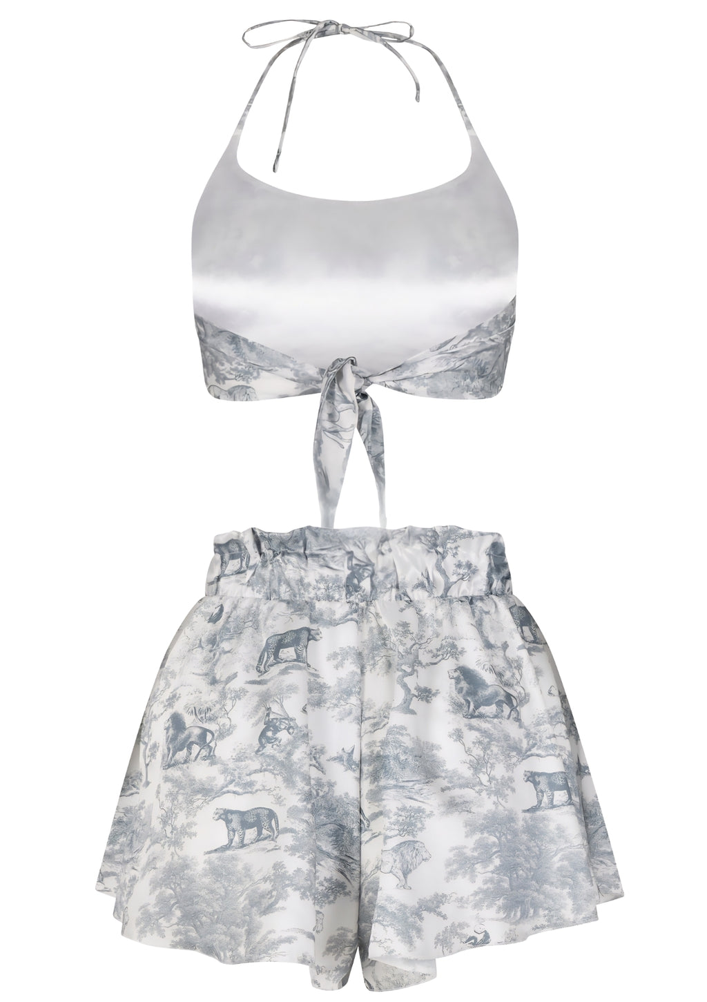 Printed Satin Blouse and High-Waisted Pants Set | THE SAINT 54