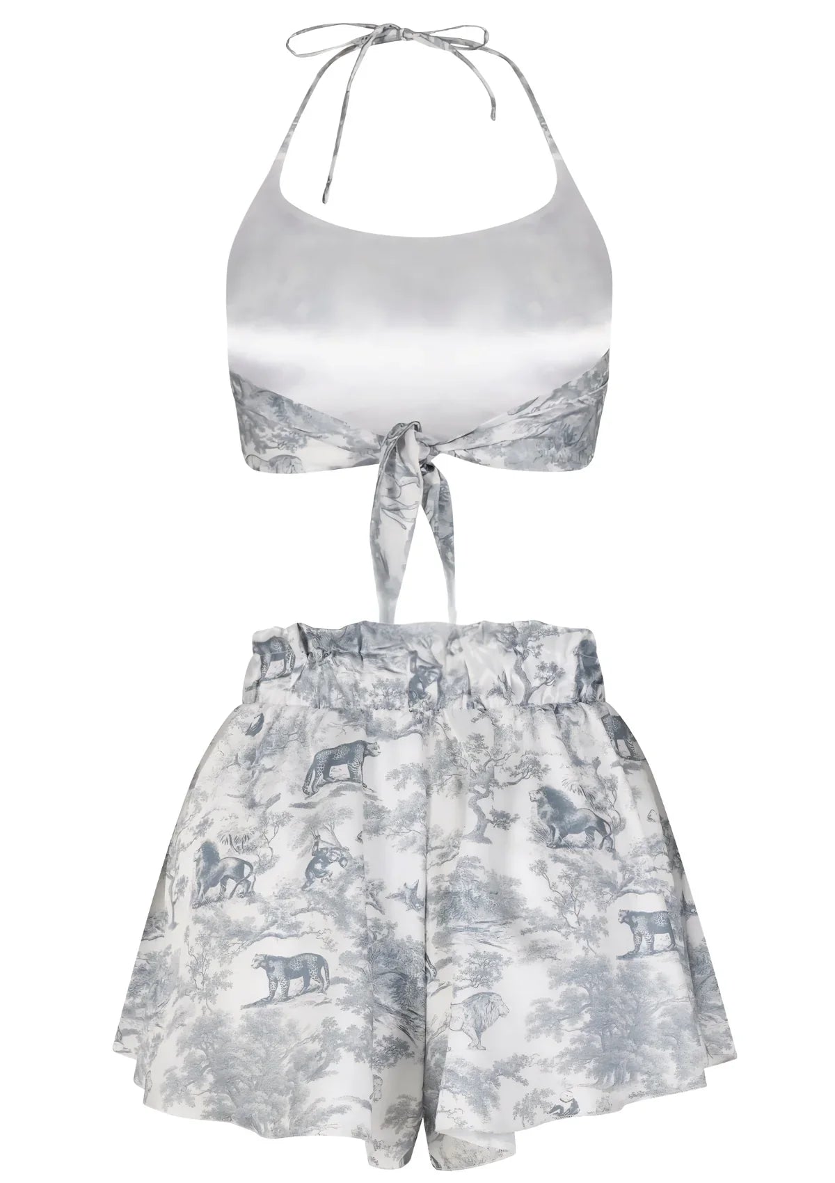 Printed Satin Blouse and High-Waisted Pants Set | THE SAINT 54