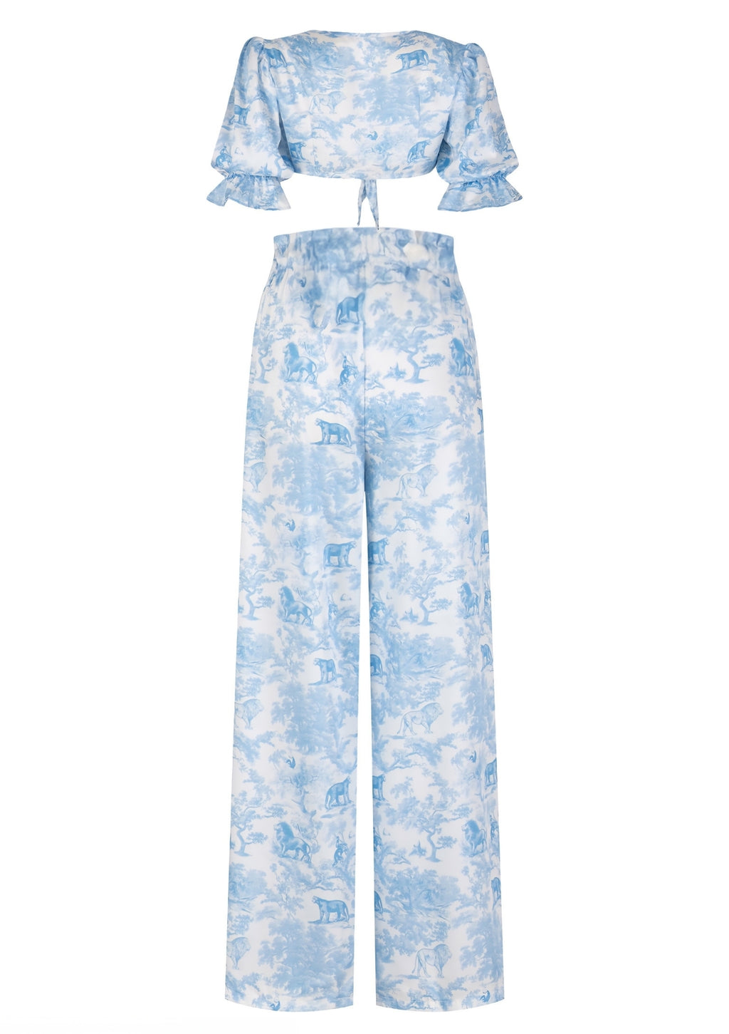 Printed Satin Blouse and High-Waisted Pants Set | TheSaint54