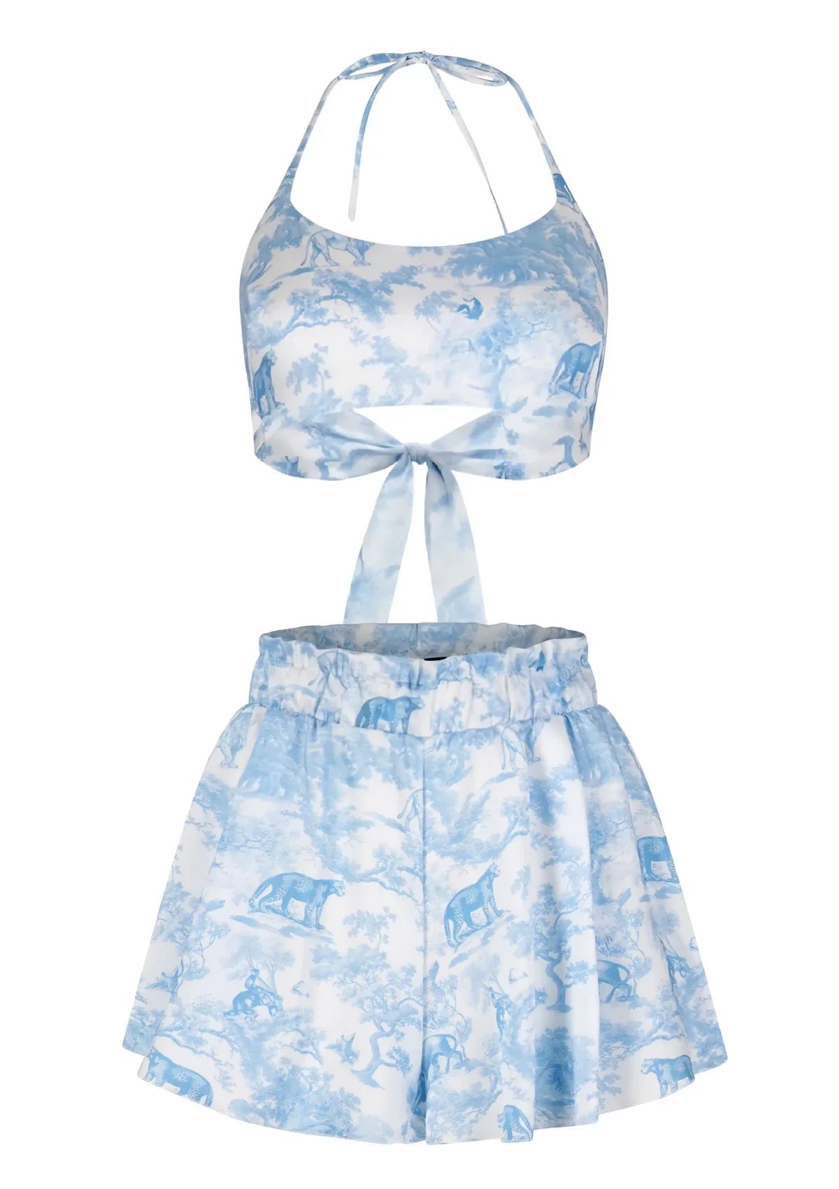 Printed Satin Blouse and High-Waisted Pants Set | THE SAINT 54