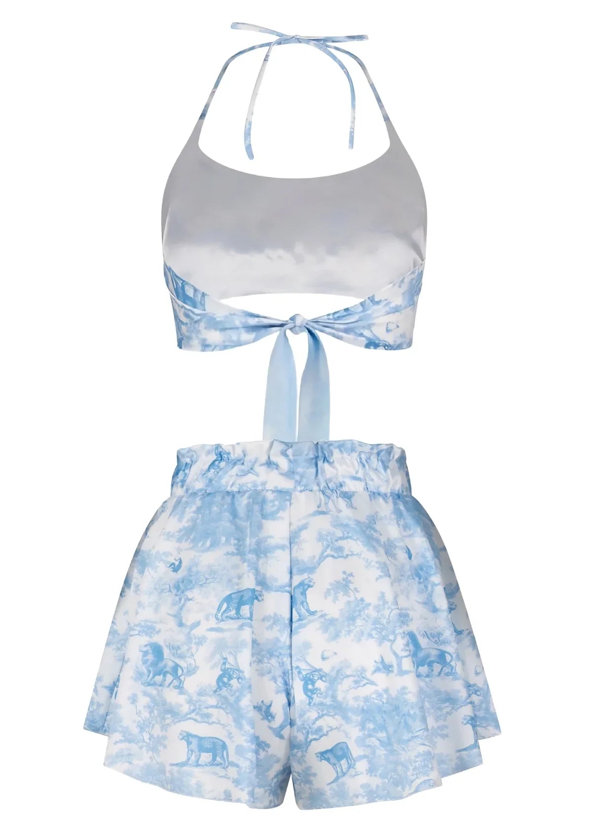 Printed Satin Blouse and High-Waisted Pants Set | THE SAINT 54