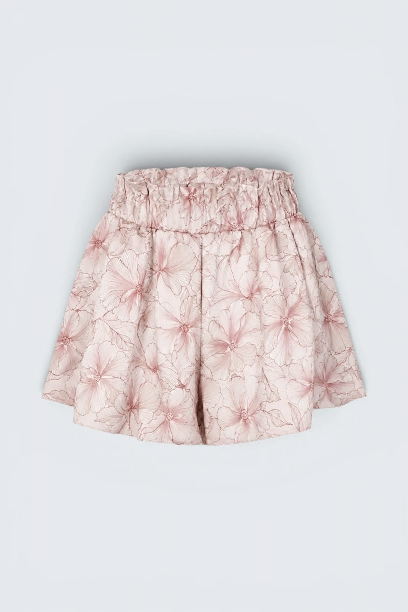 Flared Shorts Pink Flower
